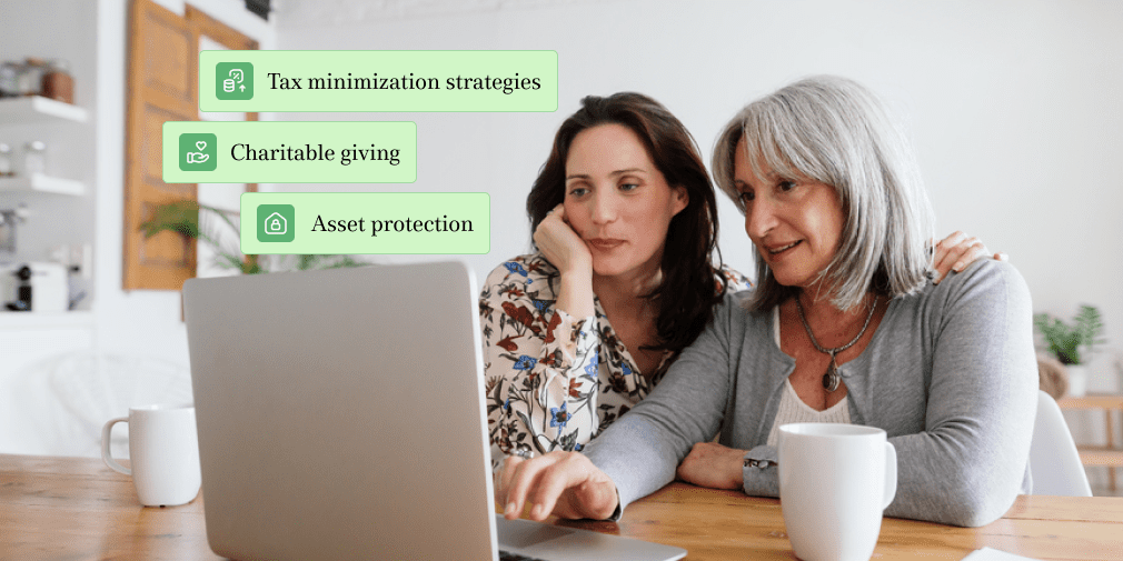 A mother and daughter review an estate plan together