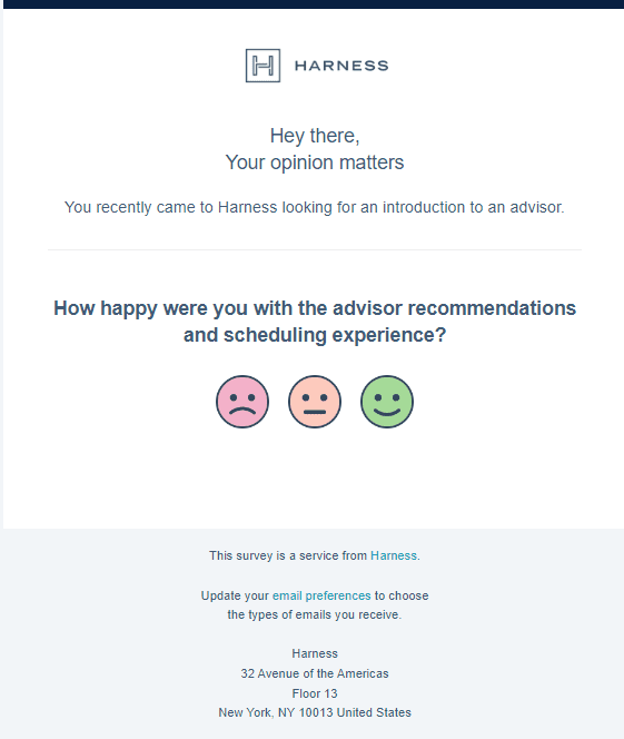 Sample tax client CSAT survey from Harness