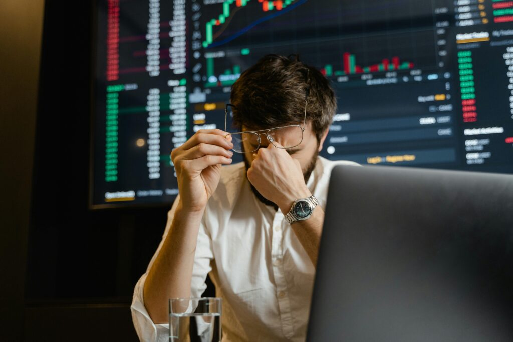 A man experiencing accounting burnout.